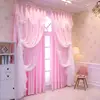 New Nordic Solid Color Double-layer Curtain Princess Style Pink Lace Semi Shade Curtain for Bedroom Living Room 1