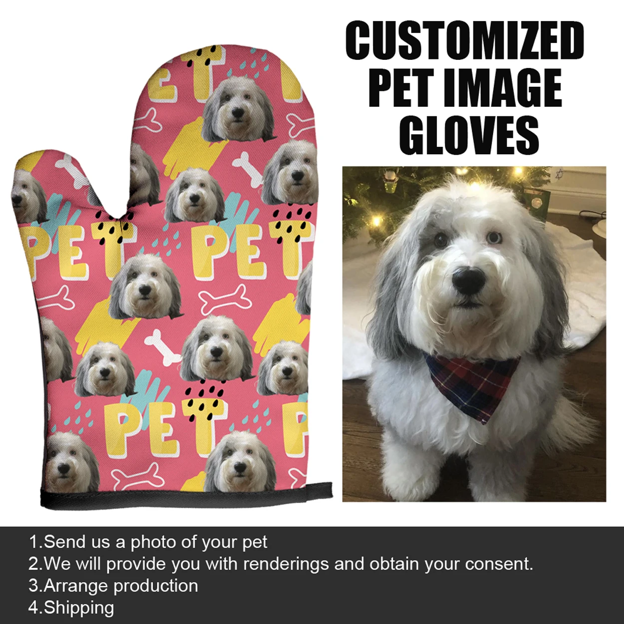 Kitchen Pet Print Microwave Oven Mitts Glove Dog Insulated Gloves Baking Apron Christmas Potholder Cooking Tool