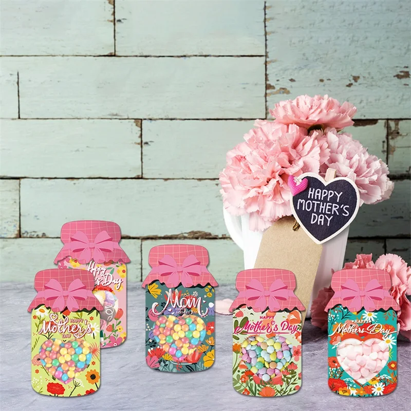 9Pcs Mother's Day Cards for Mother's Day Candy Jar Craft Kit, DIY Cards for Mom Party Favors