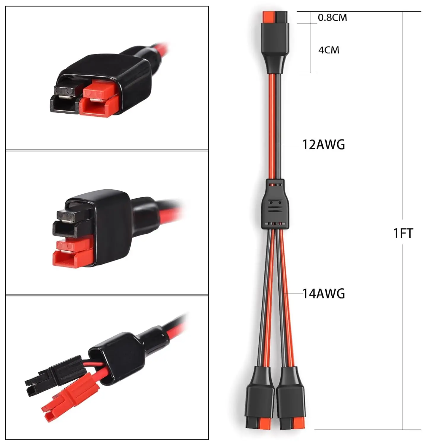 앤더슨 Y 스플리터 케이블, 12AWG 태양광 충전 스플리터 케이블 태양광 발전기 발전소용 태양광 패널 연장 케이블(1FT)