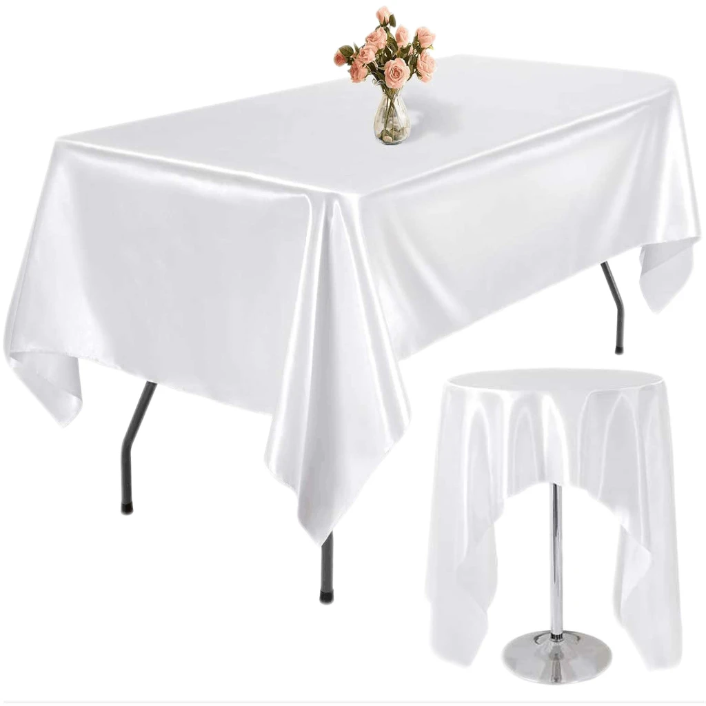 White Rectangle Satin Tablecloth Table Cover Wedding Party Baby Shower Restaurant Festival Party Dining Table Decor