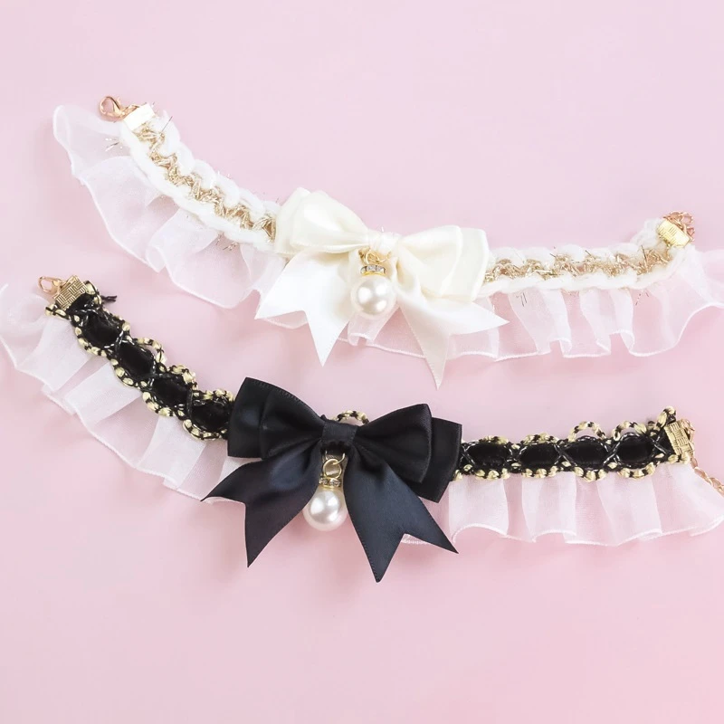 

Bow Pearl Vintage Pet Kitten Cat Collar Wedding decoration for Cat Dog Kitten Jewelry Lace Bow Pearl Vintage cat accessories
