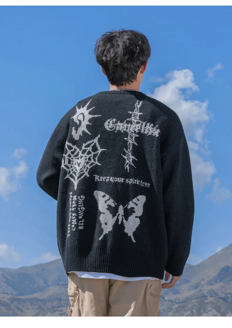 Retro Print Pattern Sweater Men's Women Autumn Winter Warm Pullover Sweater Round Neck Knit Sweater Soft 4