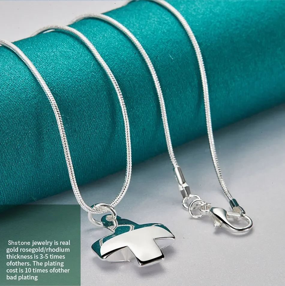 SHSTONE Halskette aus 925er-Sterlingsilber, massiver Kreuz-Anhänger, 40,6–76,2 cm, Kette, Halsketten, Damenmode, Hochzeit, Party, Geburtstag, Schmuck – Detail 2