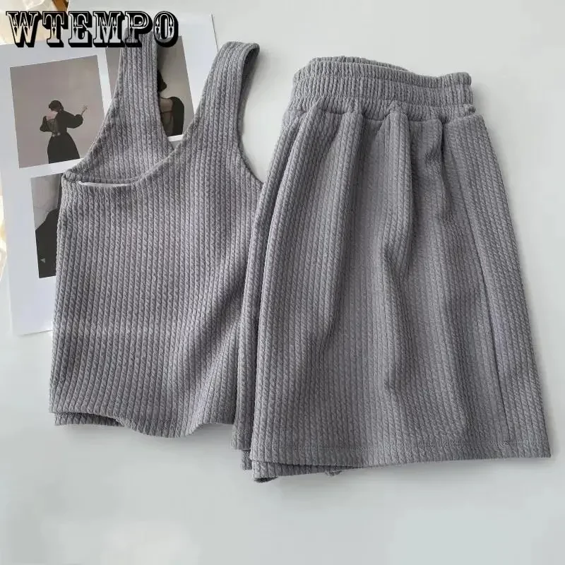 

WTEMPO Women Loungewear Solid Casual Shorts Set Female 2023 Summer Fashion New Loose Tank Tops + Shorts Two Piece Set Wholesale