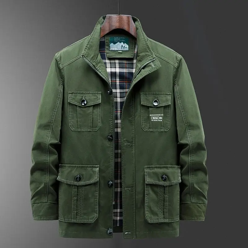 100% Cotton Coat Men Jacket Autumn Winter Windbreaker Bomber Jacket Multi-pocket Military Men's Clothing Casual Outerwear Black