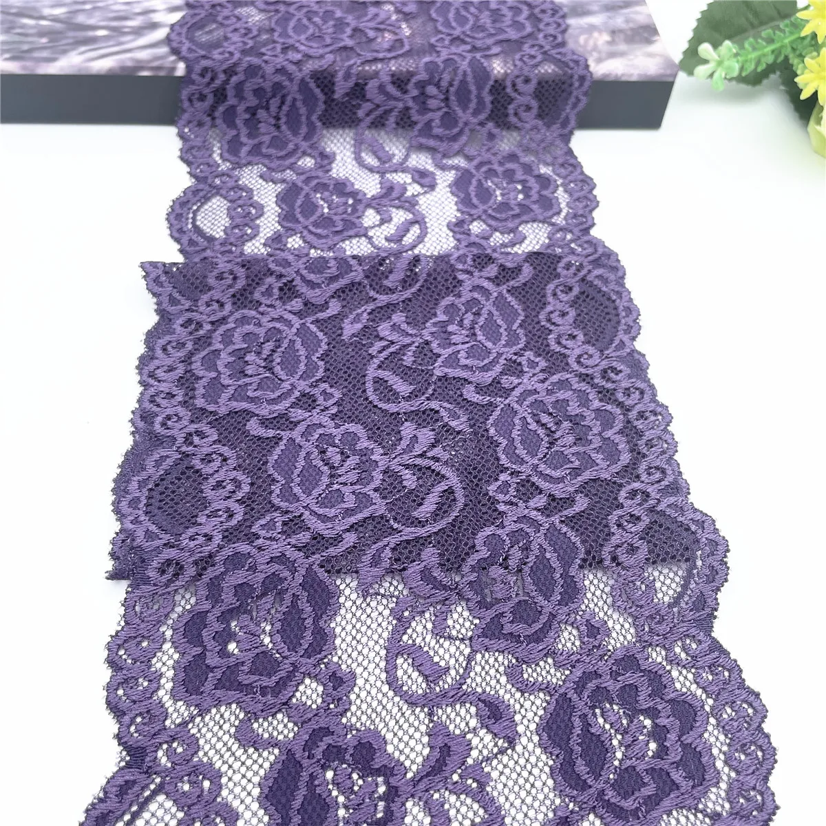 3y/Lot 15cm Grape Purple Stretch Elastic Lace 3