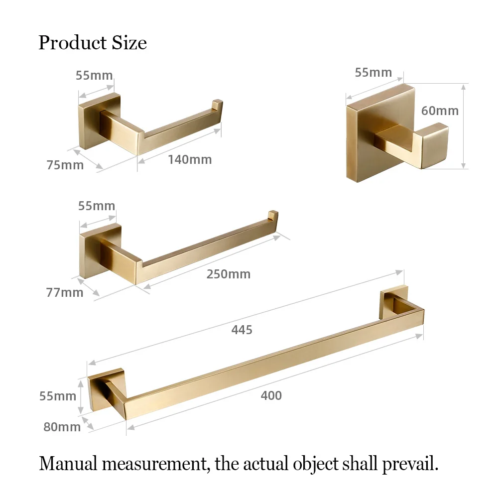Matte Gold Towel Rack 304 stainless steel Towel Bar Double Shelf Paper Holder Tissue Holder Toilet Brush