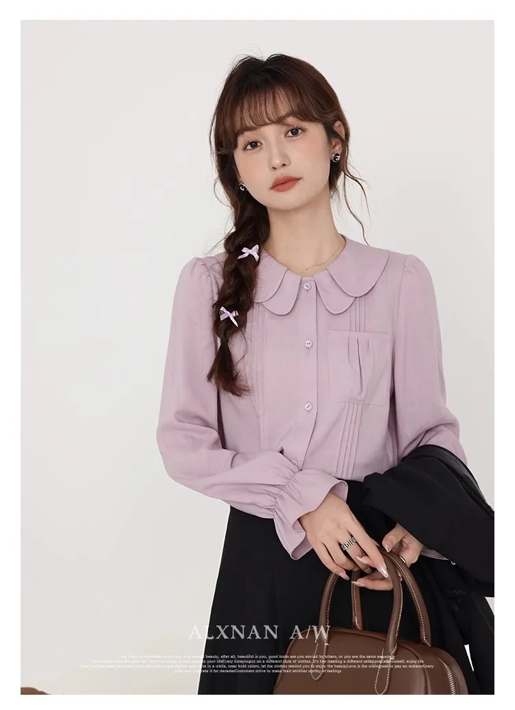 

Elegant Long Sleeve Shirts Women 2023 Autumn Winter Fashion light Purple Feminina Korean Style Office Tops Blouses