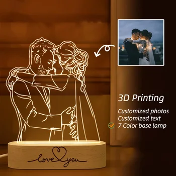 Dropship Personalized Gifts Custom Photo 3D Lamp Personalized photo gift Engraving Base Text Valentine's Day Anniversary Gift 1