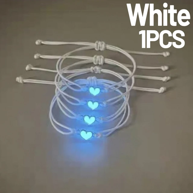 Bracelets lumineux en forme de cœur, cordon ciré tissé à la main, brillant dans le noir, bijoux faits à la main pour amis, cadeau, 1/4 pièces