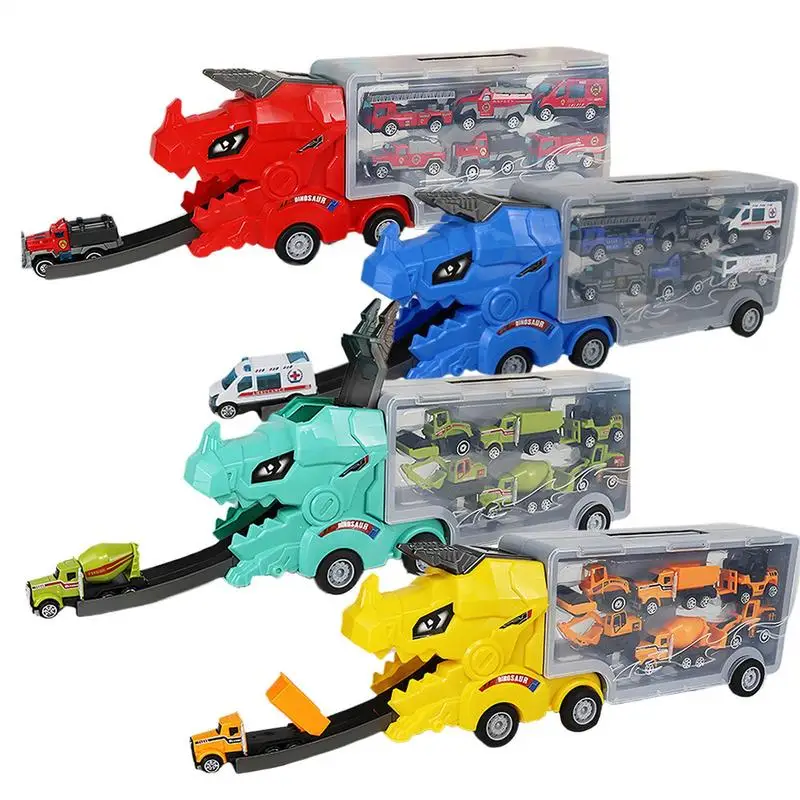 Dinosaur Transport Truck 6 Car Dinosaur Shape Toy Truck Transporter Mega Hauler Toy Fun KidsMotor Vehicle Playsets Interactive