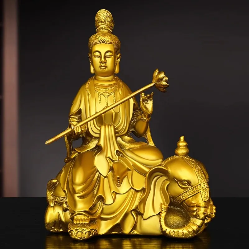 A Pair of Brass Manjushri and Samantabhadra Statue, Buddha on Lion & Elephant, Buddhist Altar Decor, Gift for Buddhist