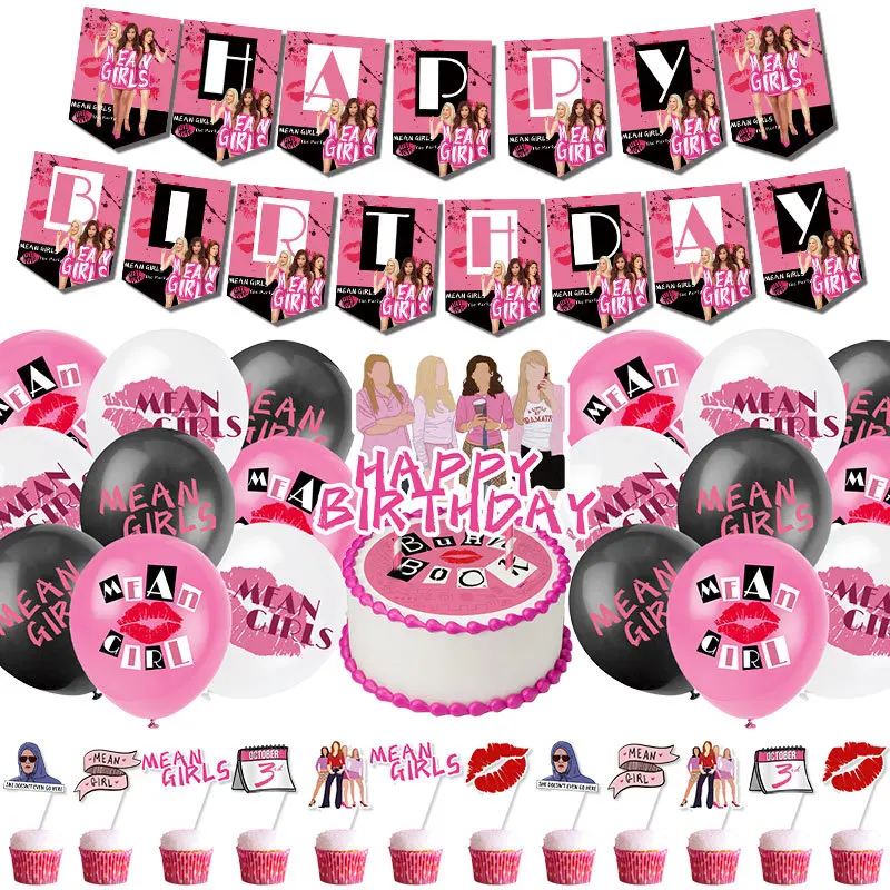 New Disney Cartoon Mean Girl Pink Theme Birthday Party Articles Latex Balloon Cake Decoration Banner Baby Shower Girl Kid Gift pink flower baby shower backdrop drive by shower pink truck photography background girl birthday party decoration banner poster