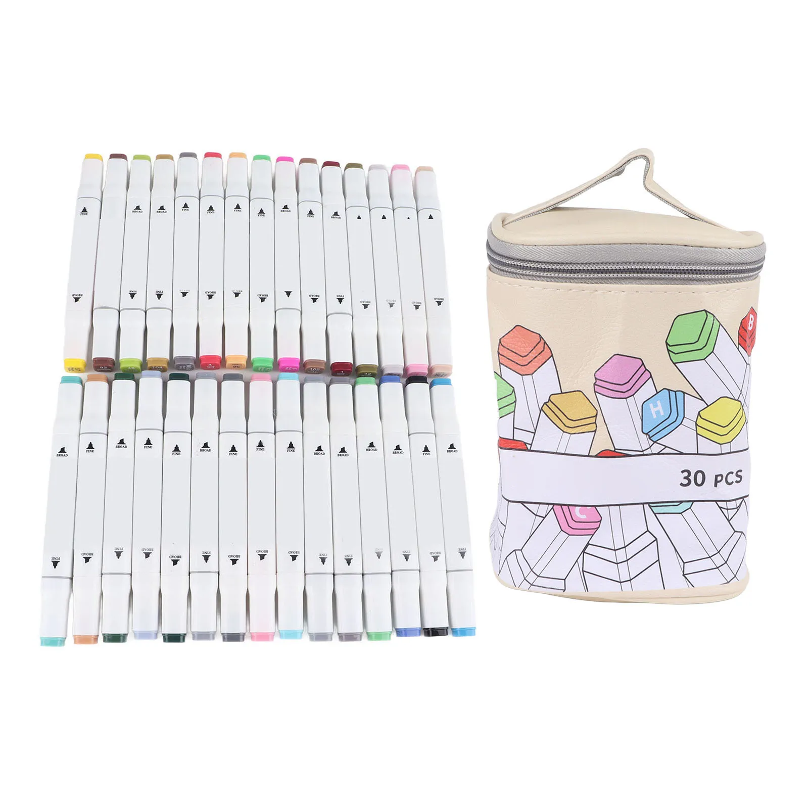 

Paint Markers Dual Tip Markers Safe Ink 30 Colors Strong Coverage Bag Storage Large Capacity Lightweight for Rock for Plastic