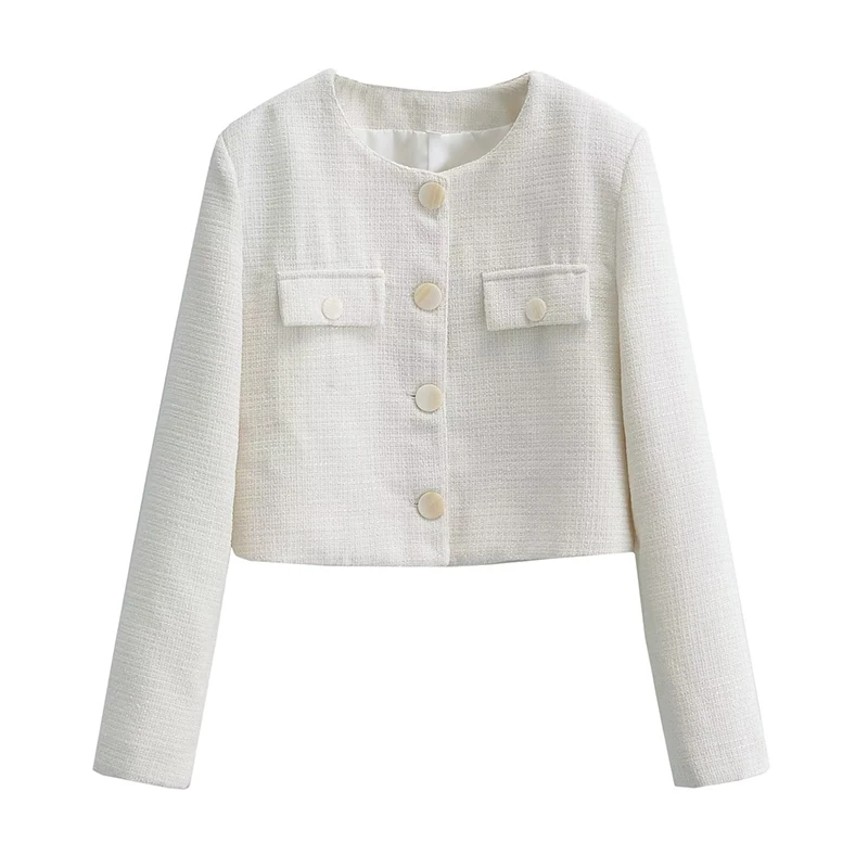 

YENKYE High Quality Women Long Sleeve O Neck Elegant Crop Jacket Coat