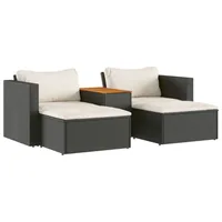 5 Piece Patio Sofa Set with Cushions Black Poly Rattan Acacia,PE Rattan, Powder-coated Steel, Garden Sofa Set 2