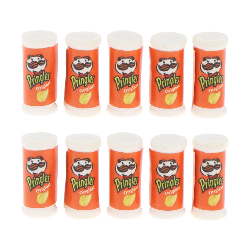 10Pcs 1:12 Dollhouse Miniature Food Snacks Simulation Potato Chips Bottle Modle Toy Pretend Play Kitchen Doll House Decoration