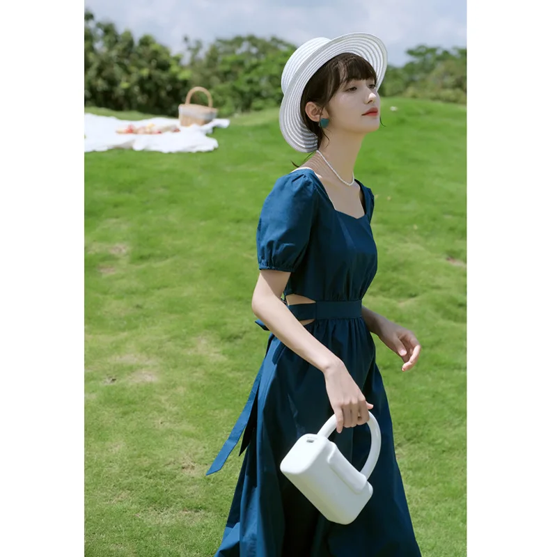 

New Summer Women Girls Europe And America Style Retro Solid Color Camisole Design Beach Sunscreen Sexy Party Outdoor Short Dress