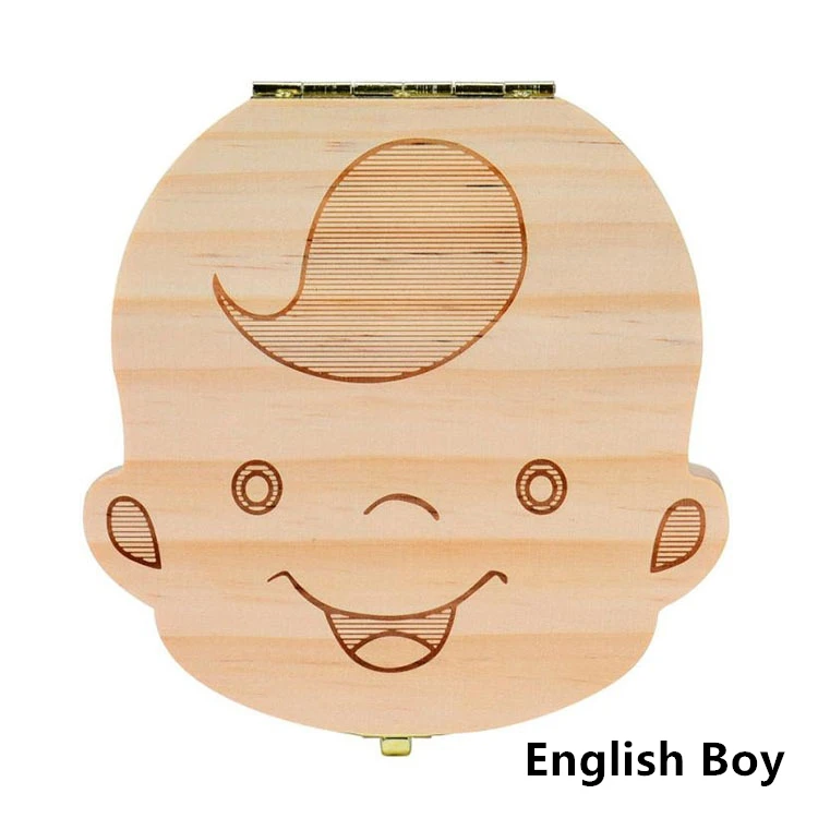 1PC Spanish English Baby Wood Tooth Box Organizer Milk Teeth Storage Collect Teeth Umbilical Cord Save Gifts for Kids Boys Girls cute Baby Souvenirs Baby Souvenirs