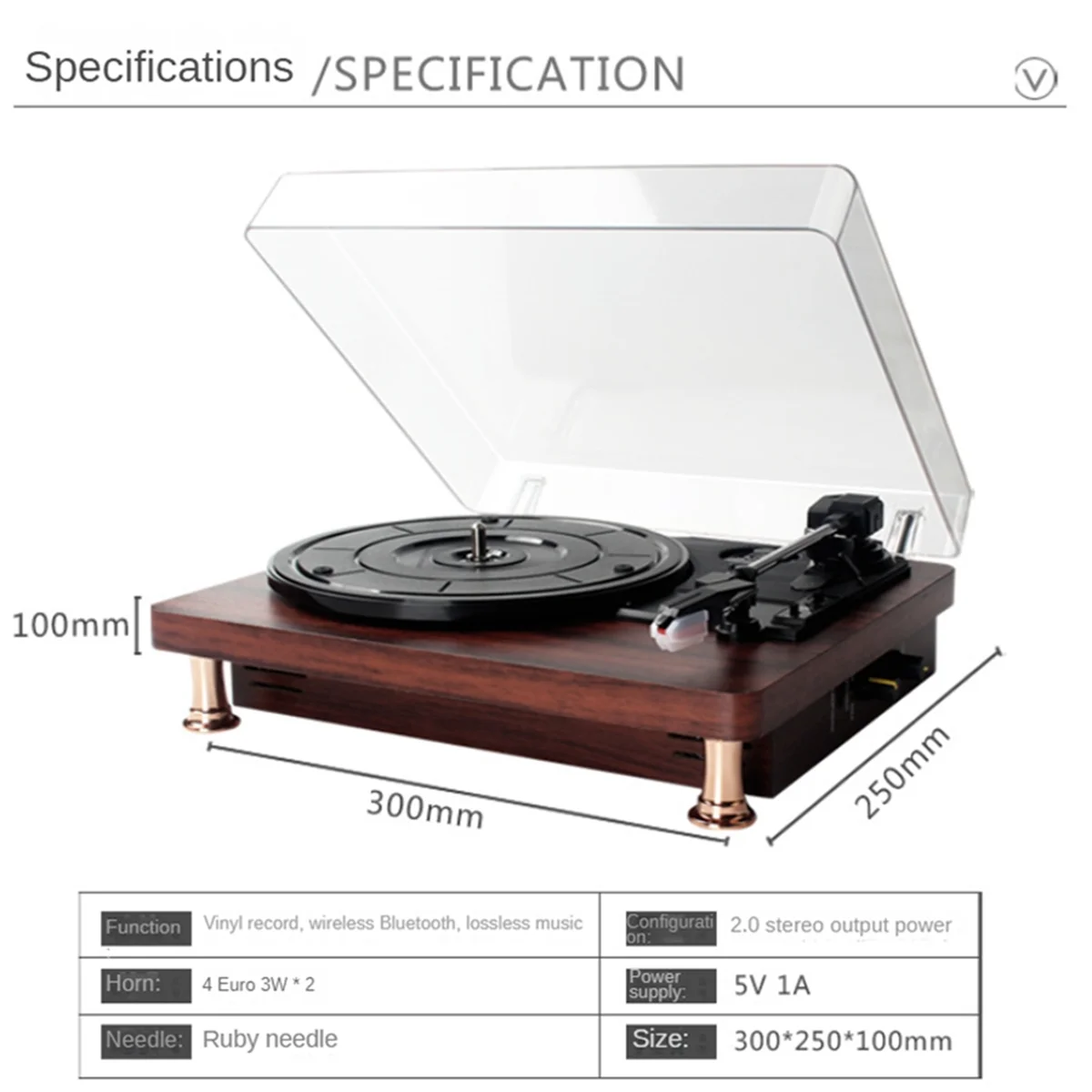 

Retro Vinyl Record Player W/ Dustproof Cover Record Player 33/45/78RPM Turntables Gramophone Phonograph,Type B, EU Plug