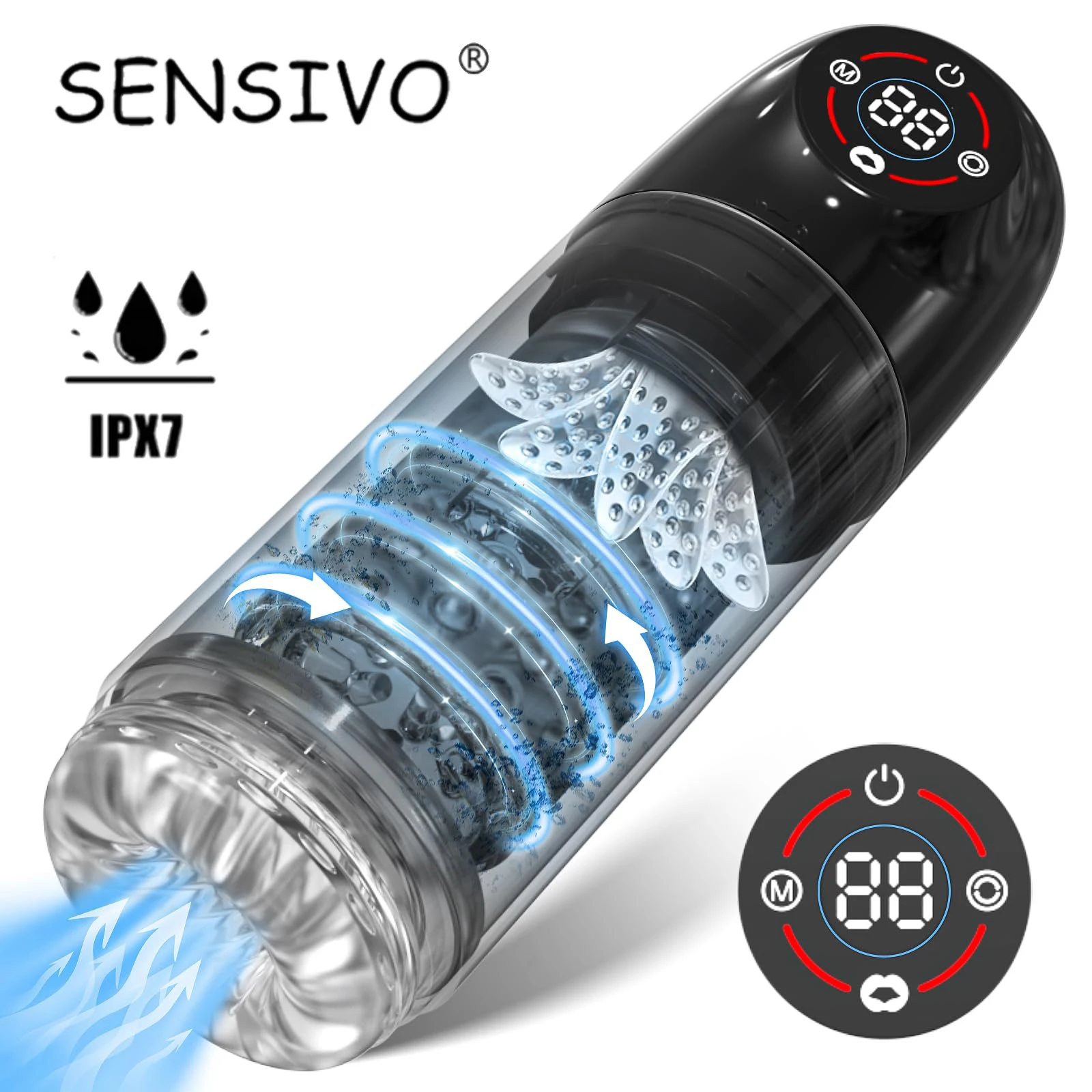 Male masturbator New LCD Automatic Rotation Male Masturbator Sucking Licking 6s Vacuum Penis Pump Water SPA Real Pocket Pussy Sex Toys For Men 18