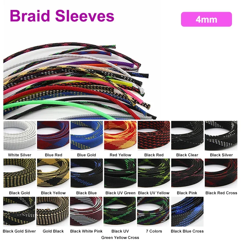 1 ~ 50M สัตว์เลี้ยงขยายสาย 4 มม.แน่นถักความหนาแน่นความแข็งสูงฉนวนสายป้องกัน Sleeving Wire Wrap Gland Sheath 1