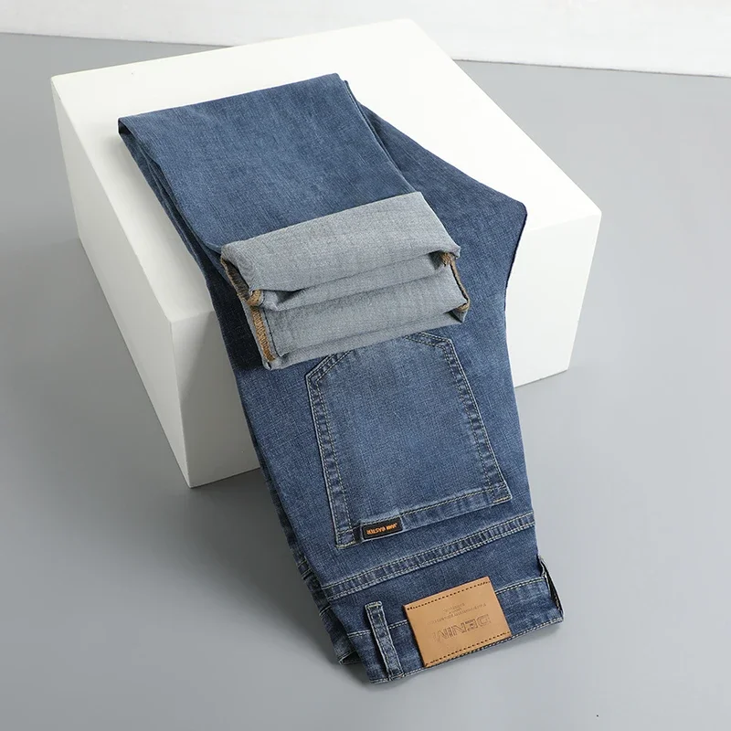 남성용 스트레이트 라이트 컬러 럭셔리 청바지, 비즈니스 레저 클래식 스트레치 얇은 소프트 팬츠, 데님 바지, 2024 여름 신상