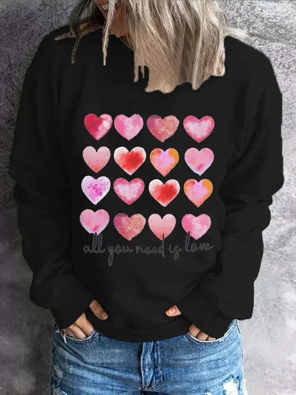 Valentine's Day Couple Pullover Wear Heart Print Round Neck Sweatshirt Double Sleeve Sweatshirts Comstylish Soft Hoodies