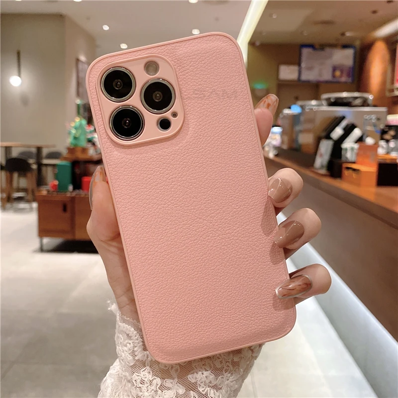 Korean Leather Texture Silicone Shockproof Case - Plain Original Design