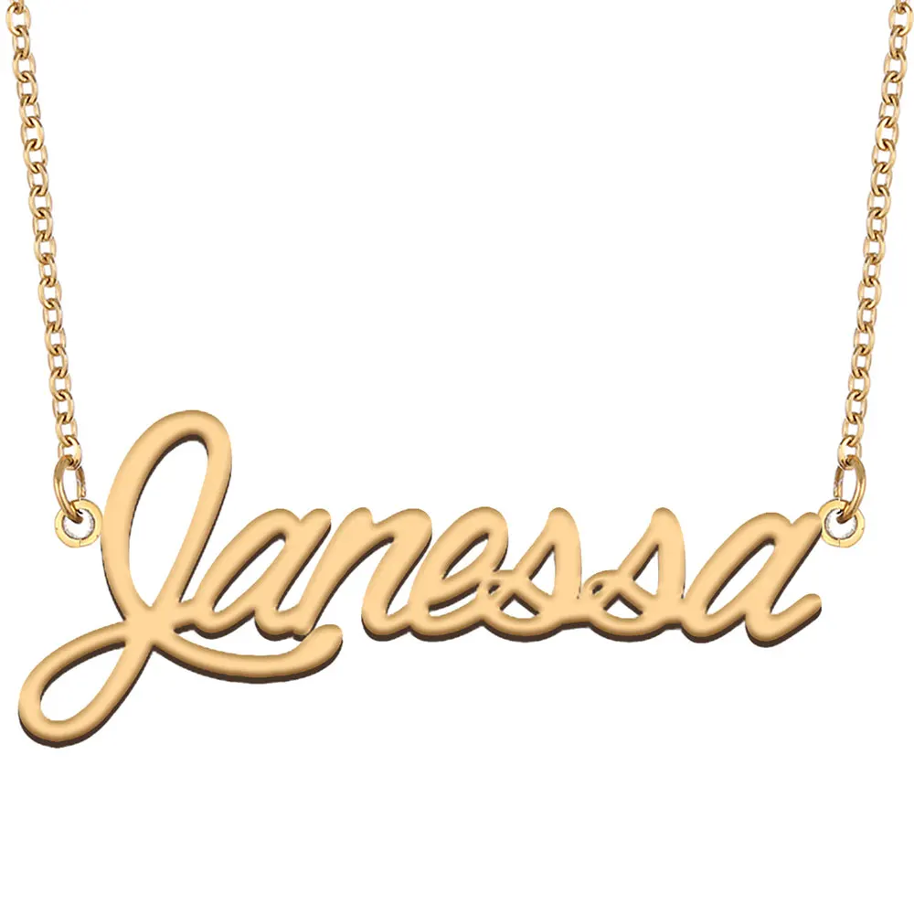 

Janessa Name Necklace for Women Stainless Steel Jewelry Gold Color Nameplate Pendant Collares Para Mujer Letters Choker