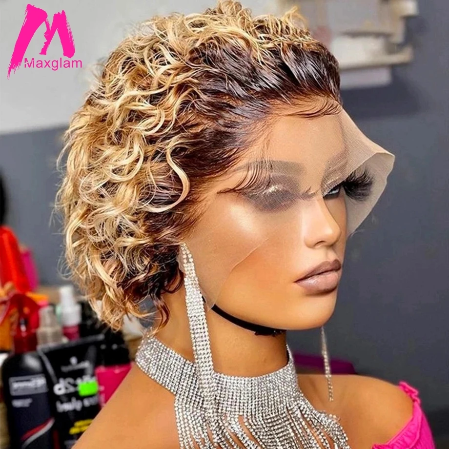 Pixie Cut Perücke 99J Burgund Wasser Tiefe Welle Spitze Perücke Afro Lockige Kurze Bob Menschenhaar Perücken Natürliche Farbe Spitze front Perücke Für Frauen