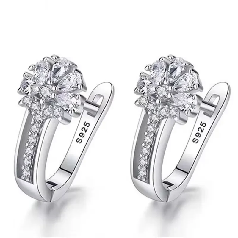 Fine Jewelry 925 Sterling Silver Earrings Inlaid With Zircon Crystal Flower Earrings Charm Jewelry For Women Gift Engagement Wed - 5