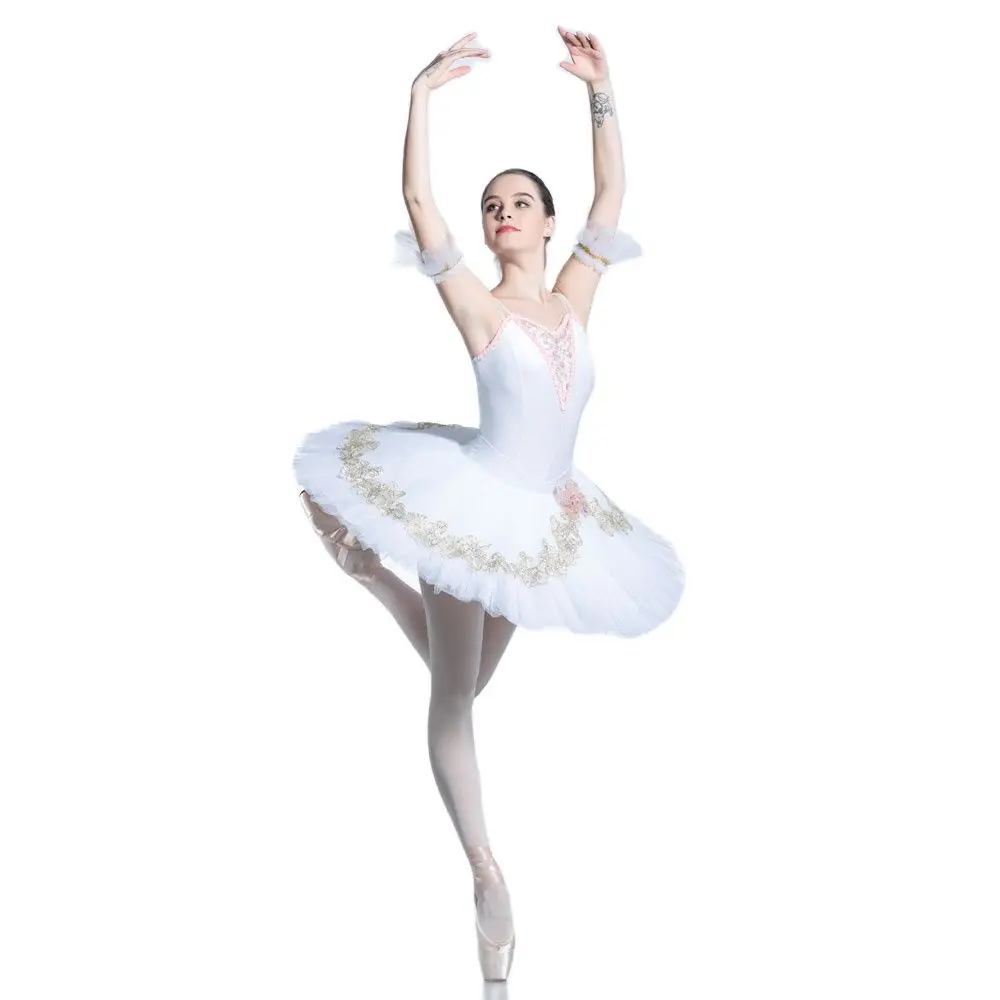 

Stunning Tutu New Pre-professional Ballet Tutu for Girl & Women White Velvet Bodice With Gold Applique Ballerina Tutu