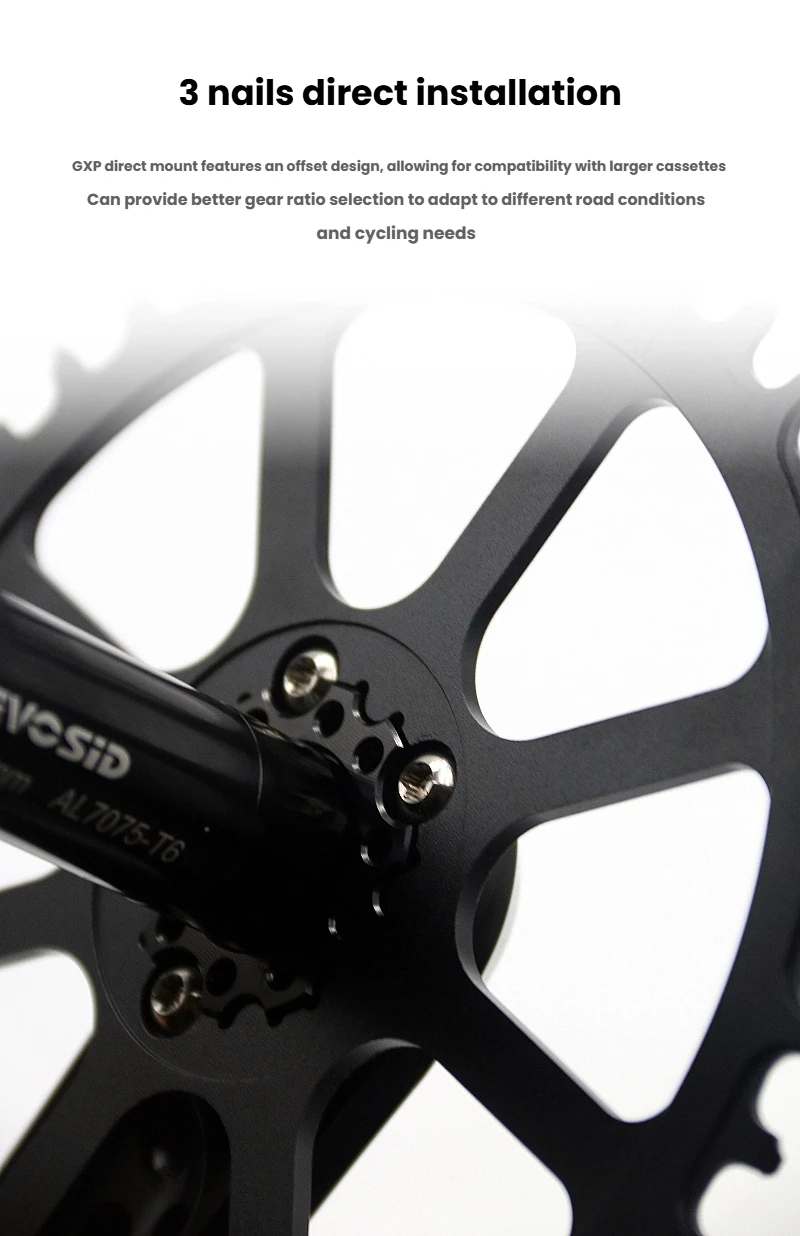 EVOSID Rennrad-Kurbelgarnitur, 160/165/170 mm, ultraleicht, 3 Nägel, Direktmontage, CNC-Hohl-Tech-Kurbel, 24 mm Achse mit Halterung – Detail 3