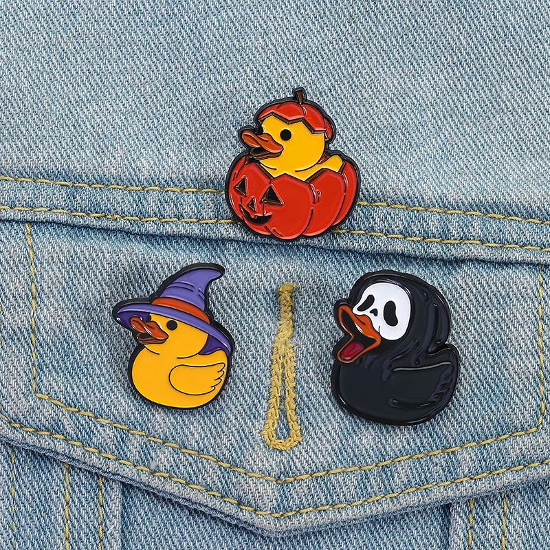 Halloween Kürbis Schädel Geist Ente Emaille Pins Cartoon Tier Ente Broschen Kleidung Revers Abzeichen Punk Gothic Schmuck Geschenk Freunde – Detail 5