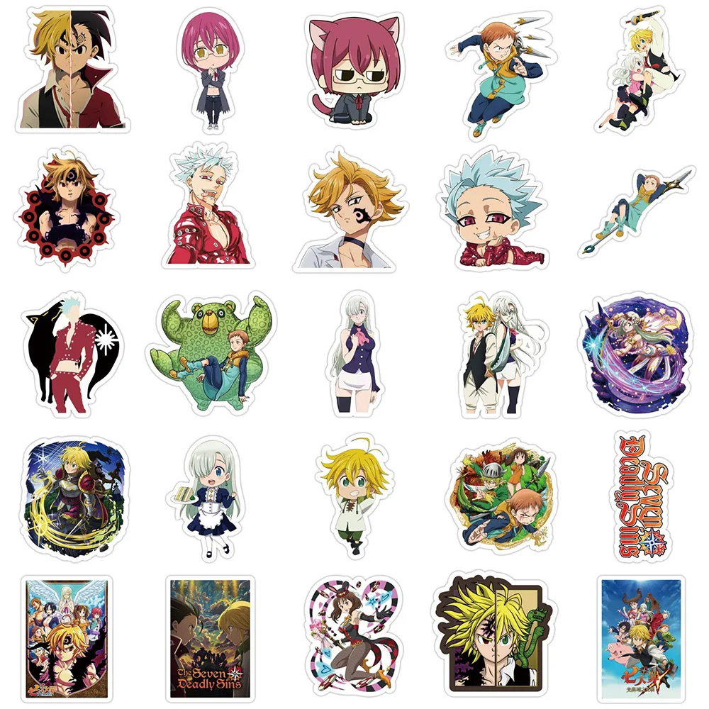 Anime-Themed Seven Deadly Sins Sticker Set – Cool Manga Decals for Water Bottles, Scrapbooking, and Phone Cases