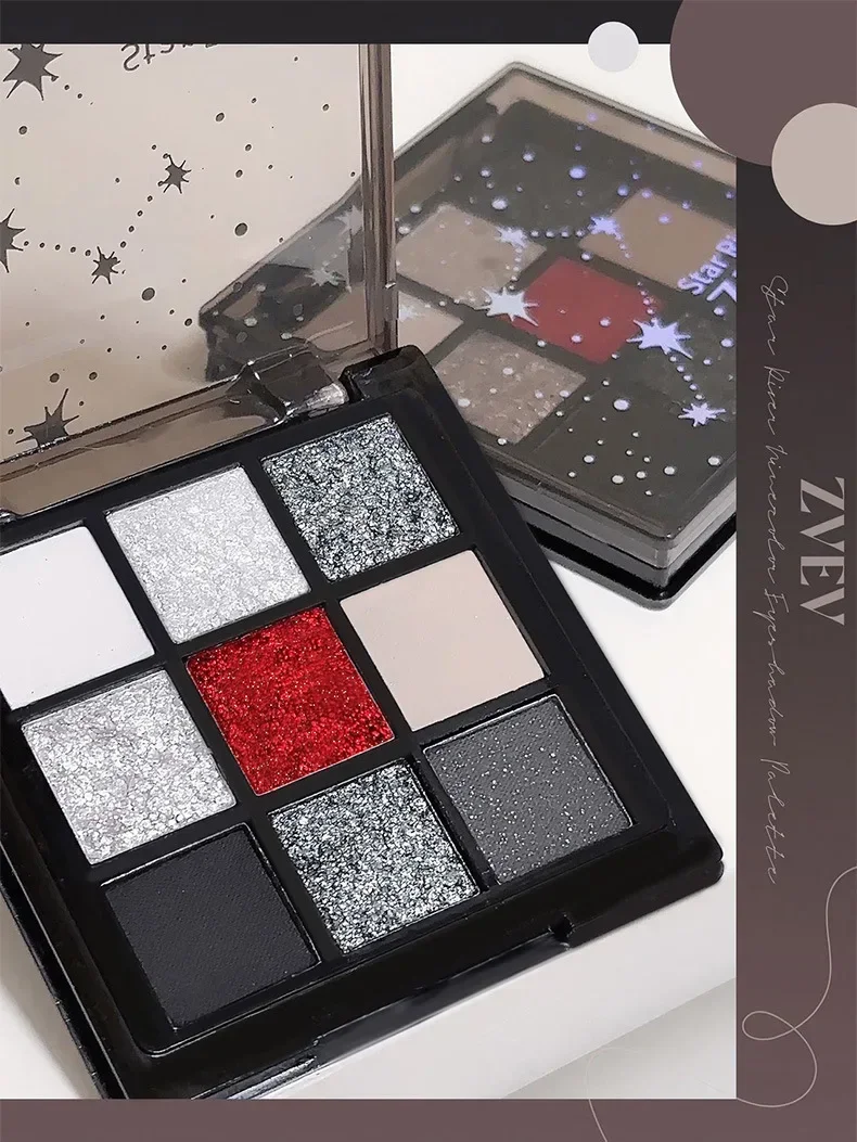 Description Picture 2 of itemBlack Red Punk Smoked 9 Colors Eyeshadow Pearl Cold Dark Color Makeup Eyeshadow Palette Lasting Waterproof Glitter Eye Shadow