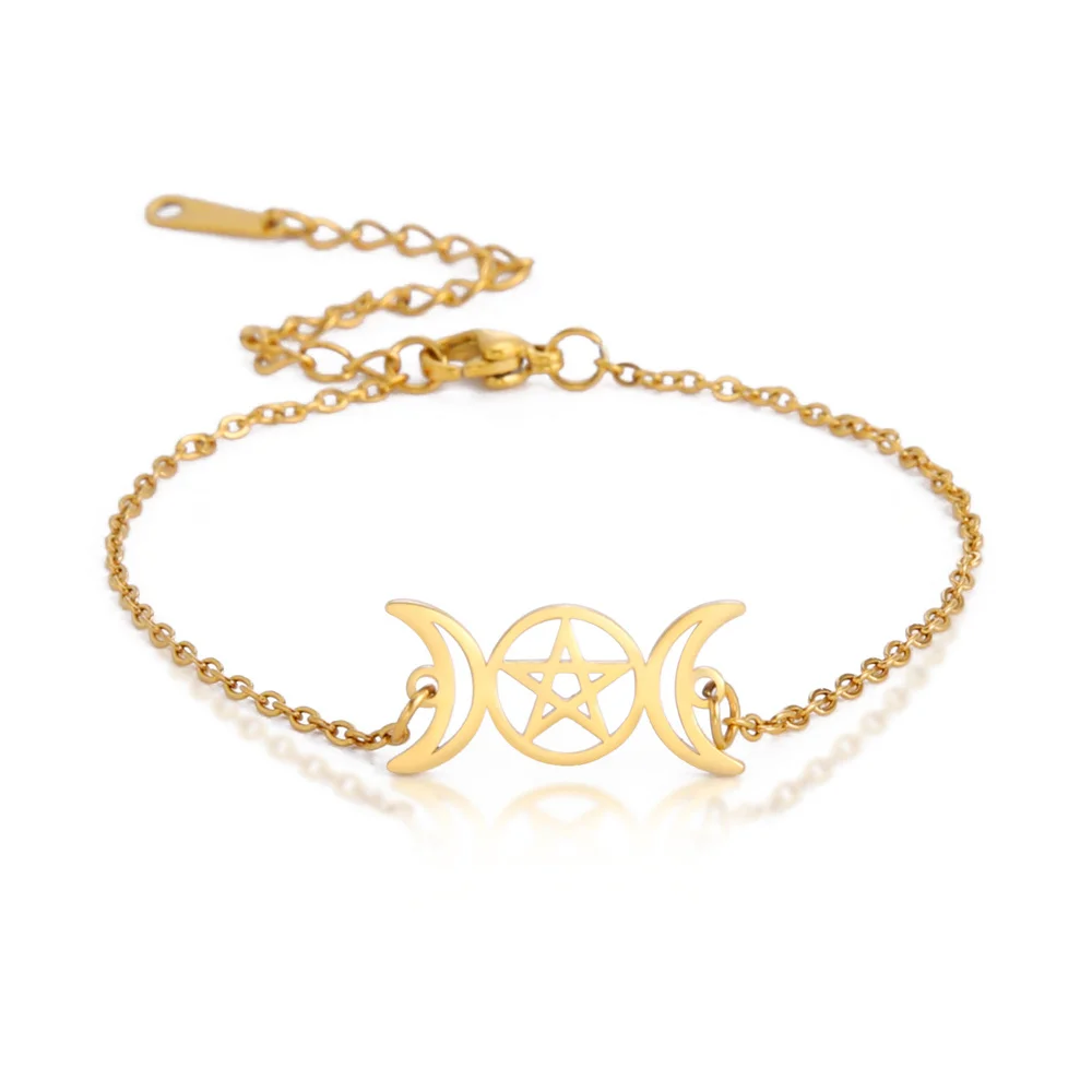 Tripla Luna Dea Wicca Pentagramma Magico Amuleto Talismano Uomo Donne Braccialetto Tibetano Gioielli Alla Moda Regalo Per Famiglia Talismano