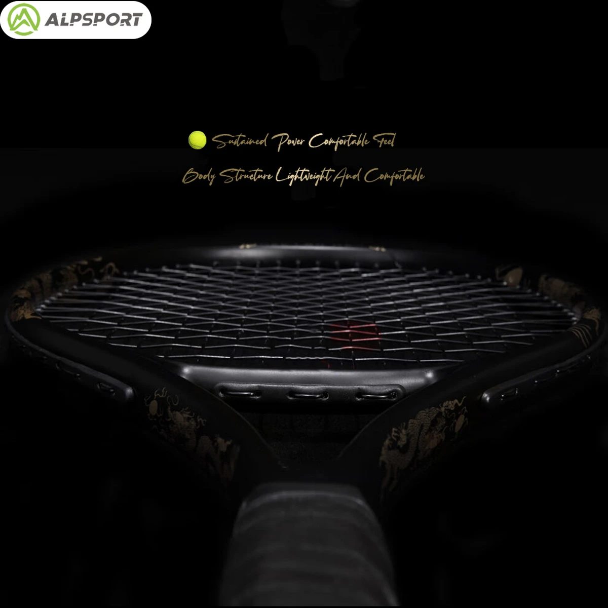 ALPSPORT Pro Tennis Racket T800-18K Carbon Fiber with Bag for Training Men & Women