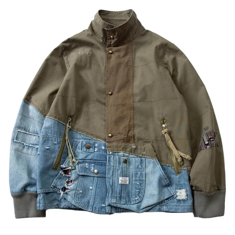 

Hip Hop Spring Autumn Cargo Denim Jackets Jeans Patchwork Streetwear Outwear Coats For Male Loose Fit