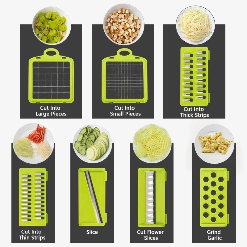 Description Picture 6 of item14/16 in 1 Multifunctional Vegetable Chopper Handle Food Grate Food Chopper Vegetable Slicer Dicer Cut Kitchen Items cocina