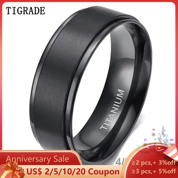 Tigrade 4/6/8/10mm Black Titanium Ring Man Brushed Wedding Band Women Engagement Rings Silver Color Bague Femme anneau bijoux 1