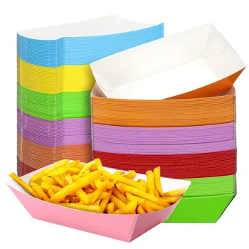 6-80pcs Colorful Paper Food Boat Trays Disposable Paper Boats Containers Mini Kraft Food Serving Tray Boats Birthday Wedding 1