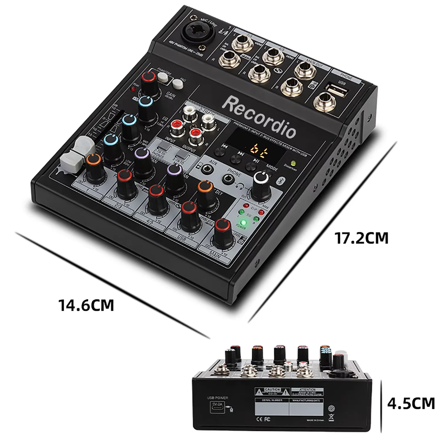 GAX-TG502 야외 사운드 시스템 팟캐스터 음악가를 위한 4채널 BT 통합 믹서 DJ 컨트롤러
