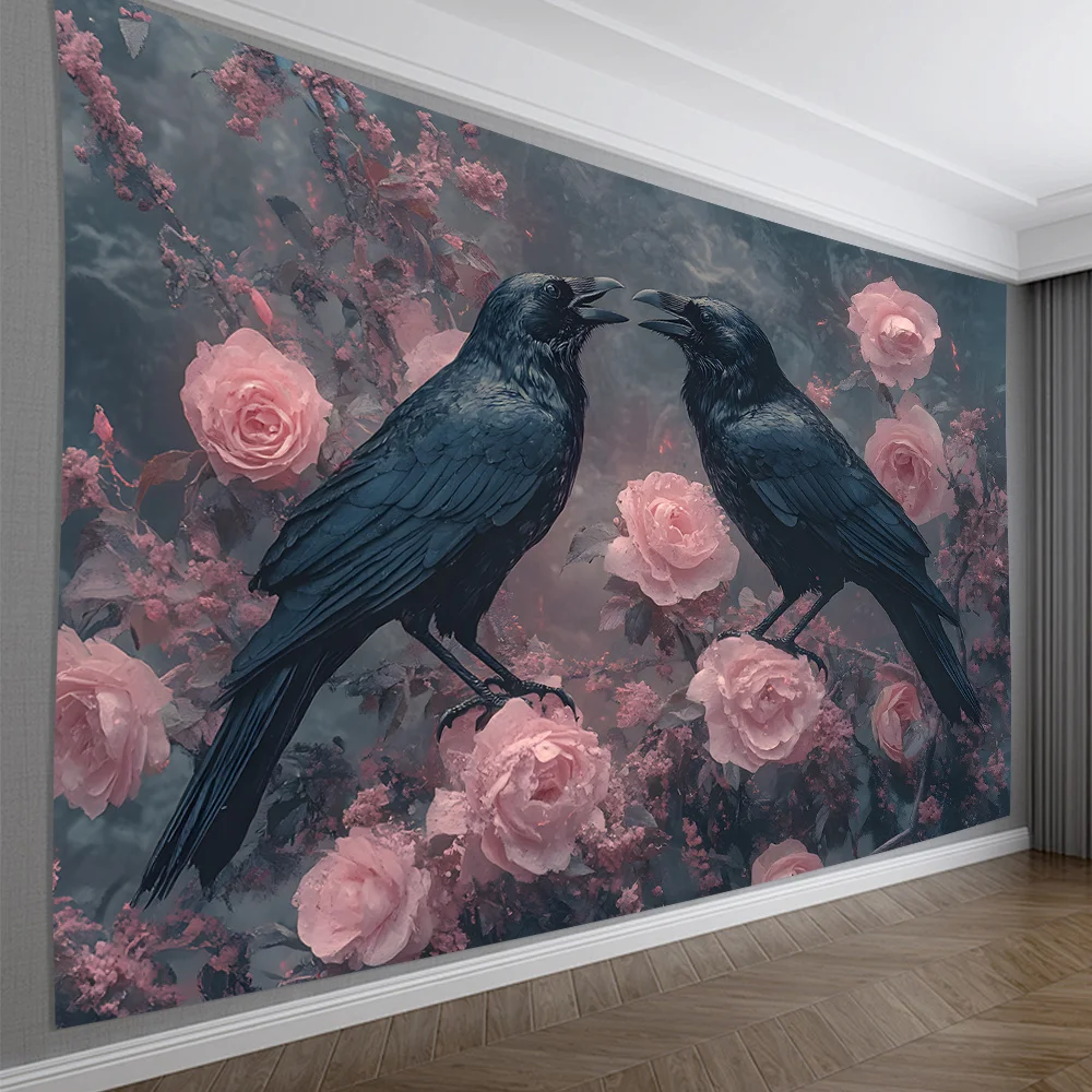 พรมลายอีกาและดอกกุหลาบที่หรูหรา - เหมาะสำหรับห้องนั่งเล่น ห้องนอน ตกแต่งสำนักงาน |   ของขวัญสร้างสรรค์ในอุดมคติ เหมาะสำหรับทุกโอกาส สวยงาม 1