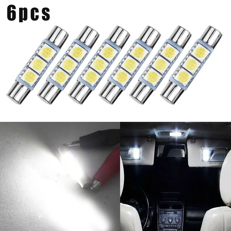 thumbnail image 1 of 6 bombillas LED para espejo de maquillaje y parasol para coche, xenón blanco, fusible 3SMD, 12 V, lámparas LED superbrillantes de 29 mm, 6641, 6614F, 1 of 4