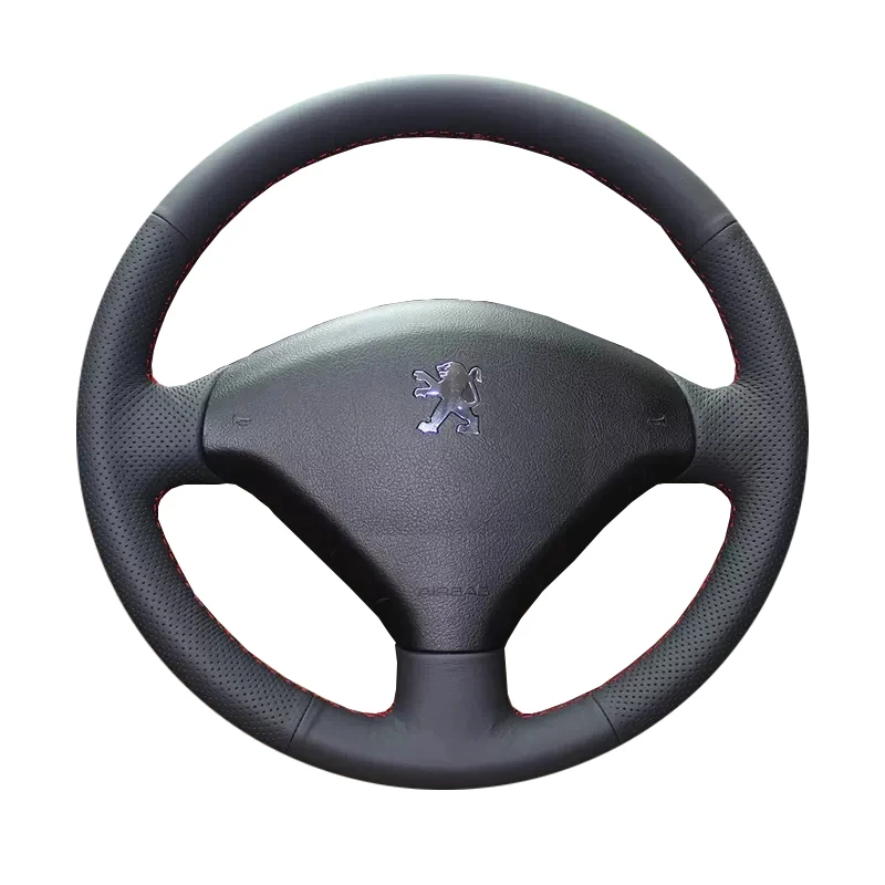 Black Artificial Leather Steering Wheel Cover Hand Sewing Car Steering Wheel Covers For Peugeot 307 SW 2005-2008 307 2001-2008 — view 2