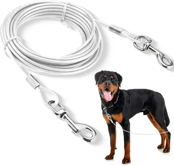 Double-headed Dog Tie Out Cable Leash ,raction rope with metal buckle steel wire anti-rust training collar,Outdoor Dogs Strap 1
