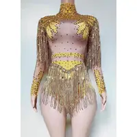 Birthday Party Nightclub Dj Stage Performance Costume Women Sparkly Rhinestone Sequin Tassel Stretch Bodysuits - Image 2